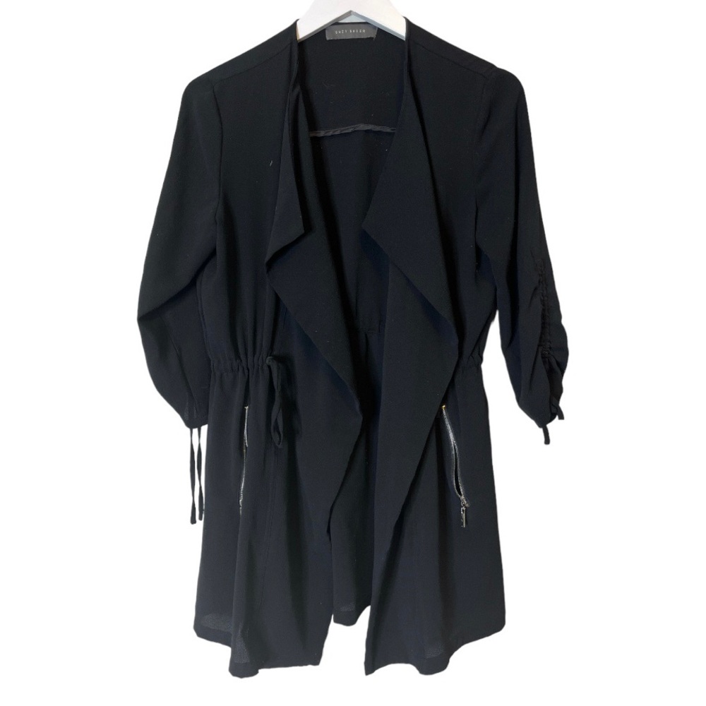 SUZY SHIER Bohemian Y2K Open Front Draped Waterfall Blazer Jacket Black Size S